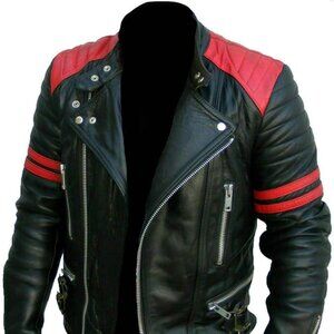 CHAYELL Brando Red Stripes Quilted Cafe Racer Motorcycle Lambskin Black Vintage
